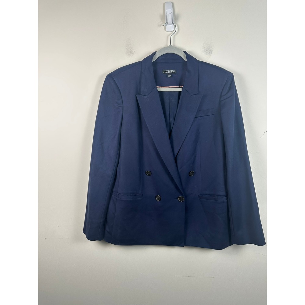J.Crew Double Breasted Blazer Womens 12 Navy Blue Excellent Lenzing Ecovero